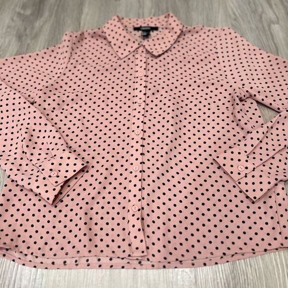 Forever 21 Pink Polka Dot Button Up Blouse - Picture 3 of 5